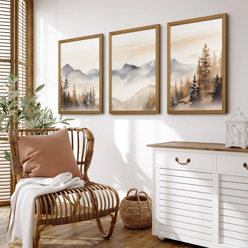 Neutral Mountain Wall Art Decor Set of 3 Forest Canvas Wall Art Poster Landscape Wall Art Artwork Modern Pictures