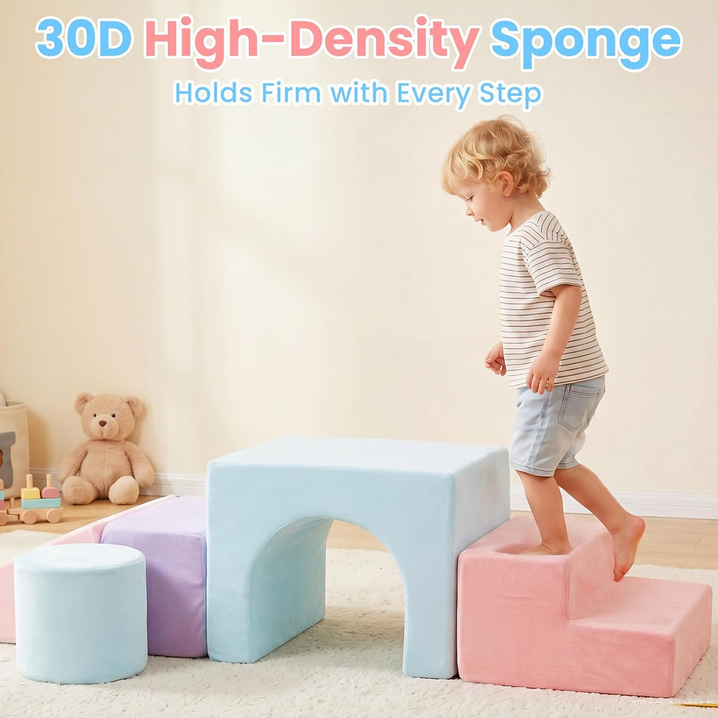 Toddler Climbing Toys Indoor, 6 PCS Foam Climbing Blocks for Baby Crawling Sliding, Soft Play Set for Kids Gym