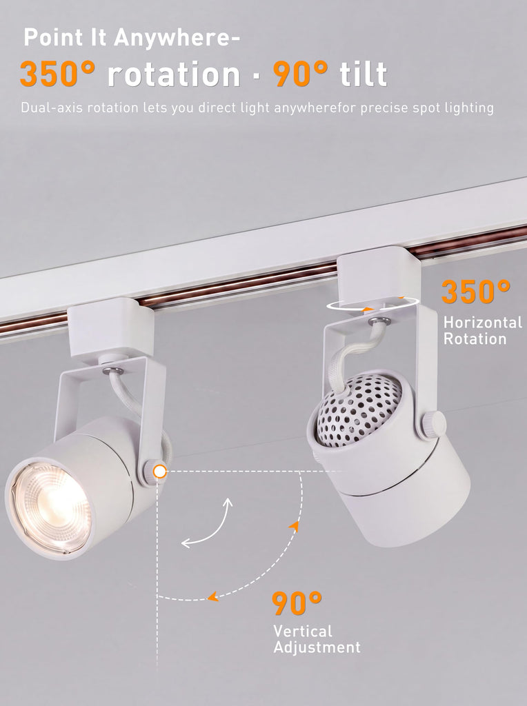 [6 Pack] H Type Track Lighting Heads to Gu10 Base Socket Light Direction Adjustable,Round,White
