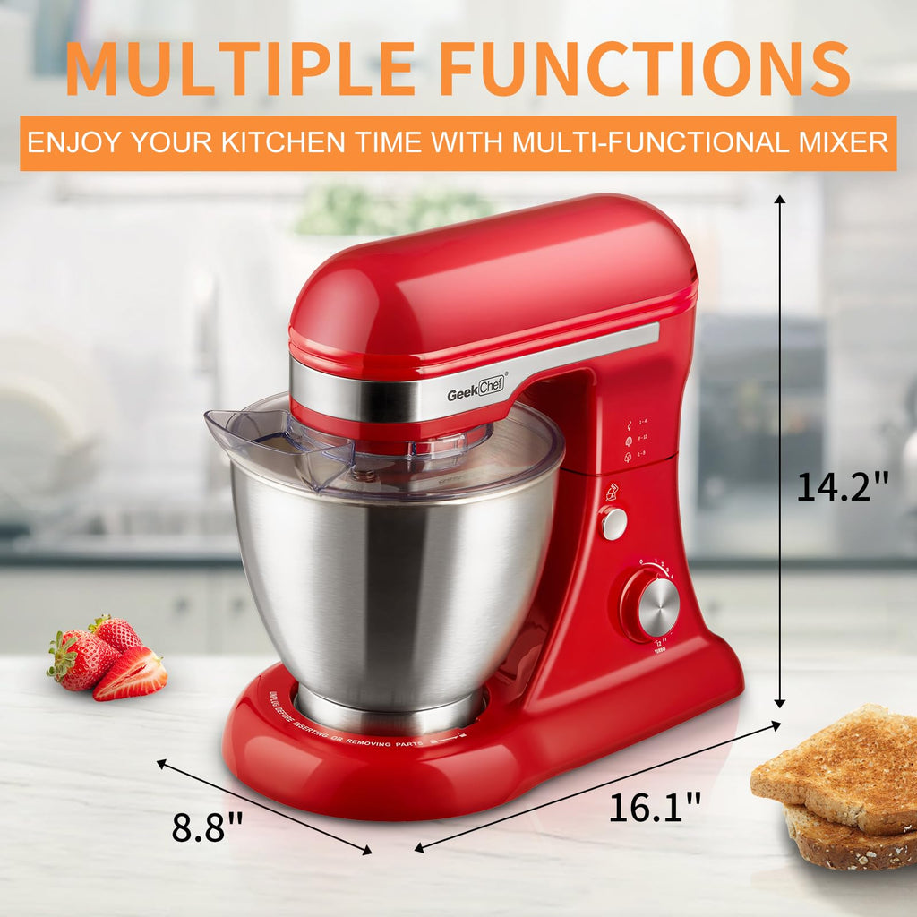Electric Stand Mixer, 4.8QT 12 Speeds Tilt-head Food Mixer with Dough Hook, Whisk, Beater, Bowl, Rotary Knob Kitchen