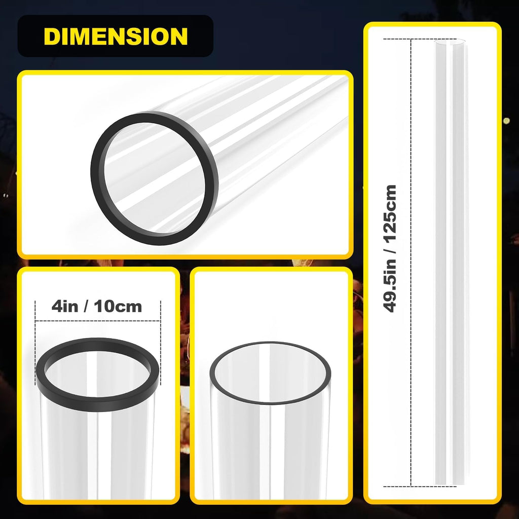 Patio Heater Glass Tube Replacement 49.5′′ Tall 4′′ Diameter with Rubber Ring