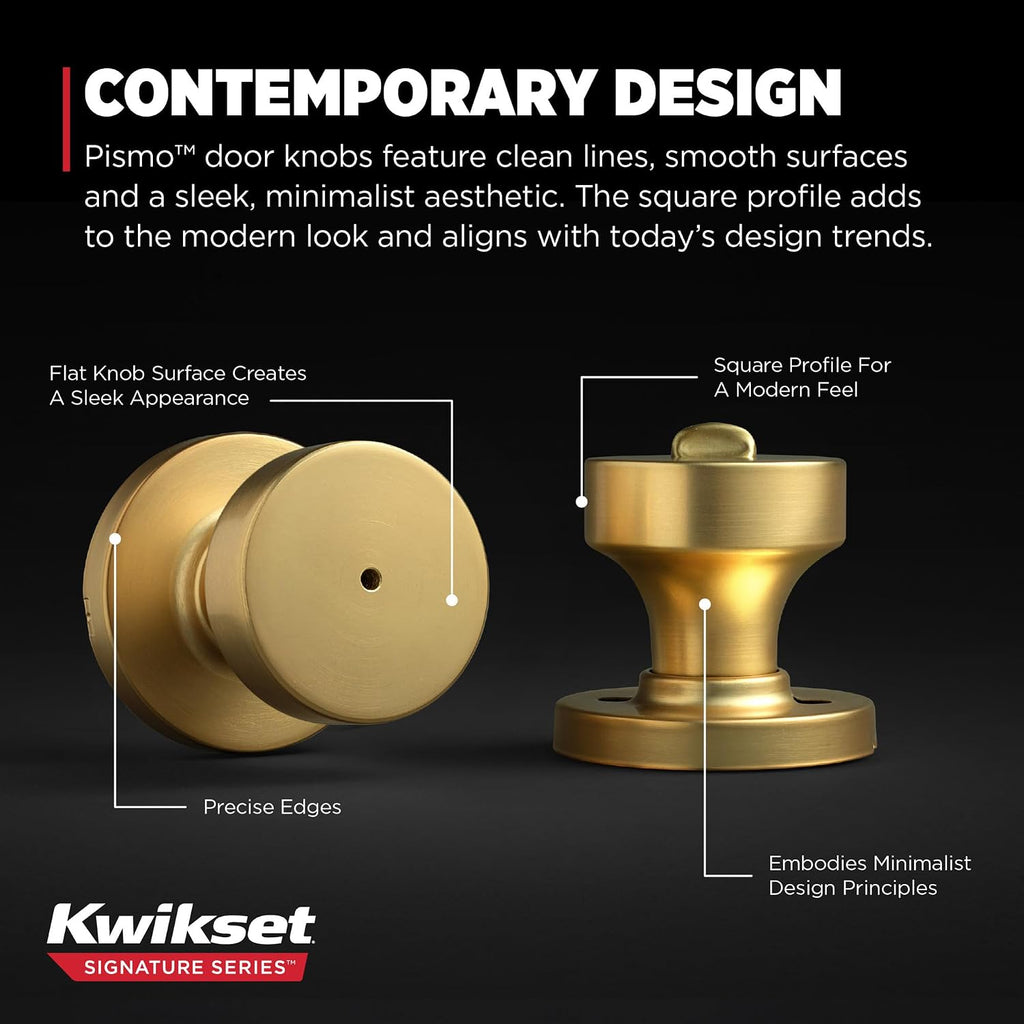 Pismo Interior Privacy Door Knob with Lock, Door Handle , Satin Brass, Round, Keyless Turn Lock Doorknob