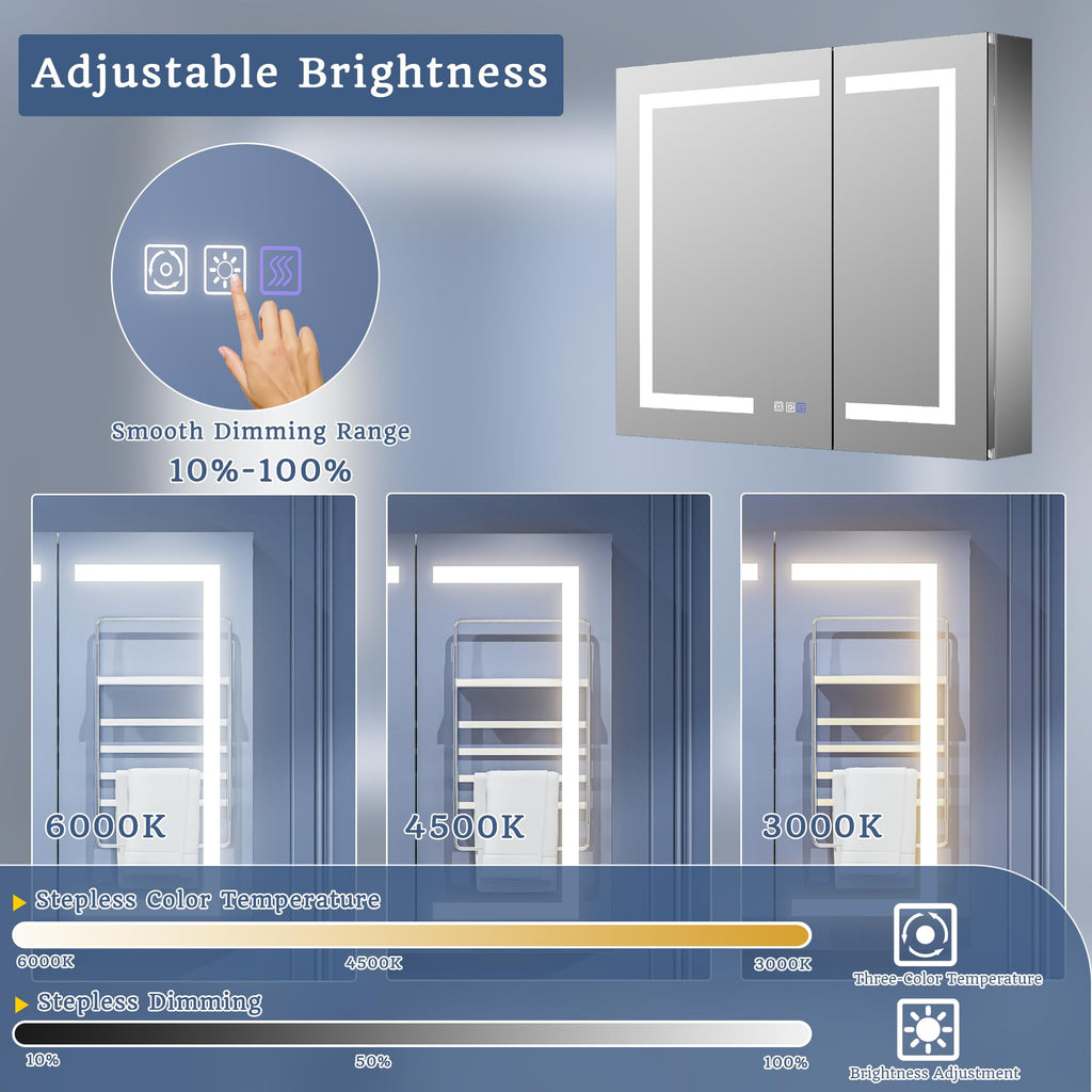 30x36 in LED Lighted Medicine Cabinet with Mirror