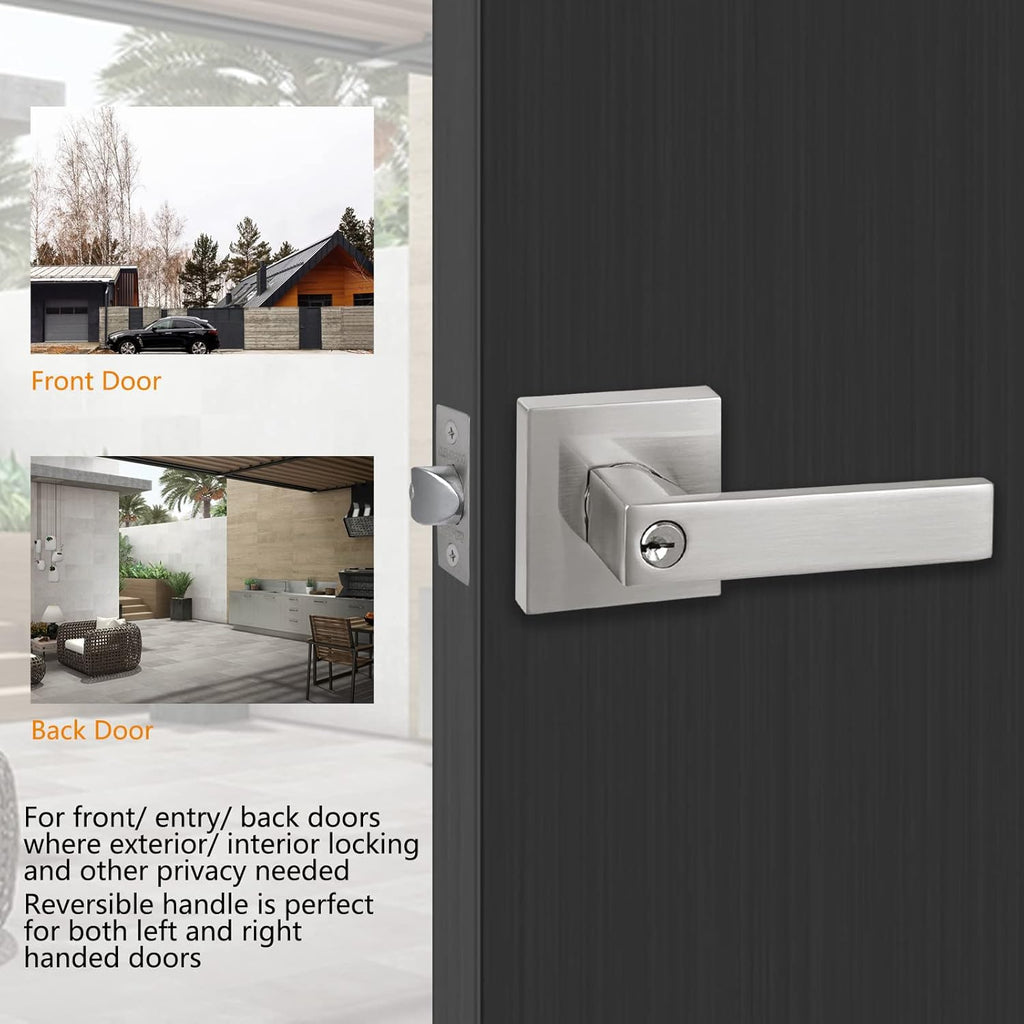 Keyed Entry Lever Lock and Front Door - Heavy Duty Handle With Satin Nickel Finish - Door Lever