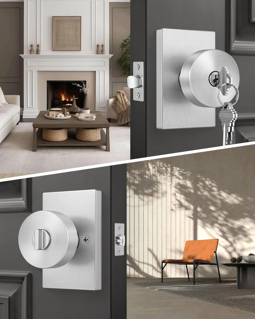 Brushed Nickel Entry Door Knob Exterior with Lock and Key 1 Pack