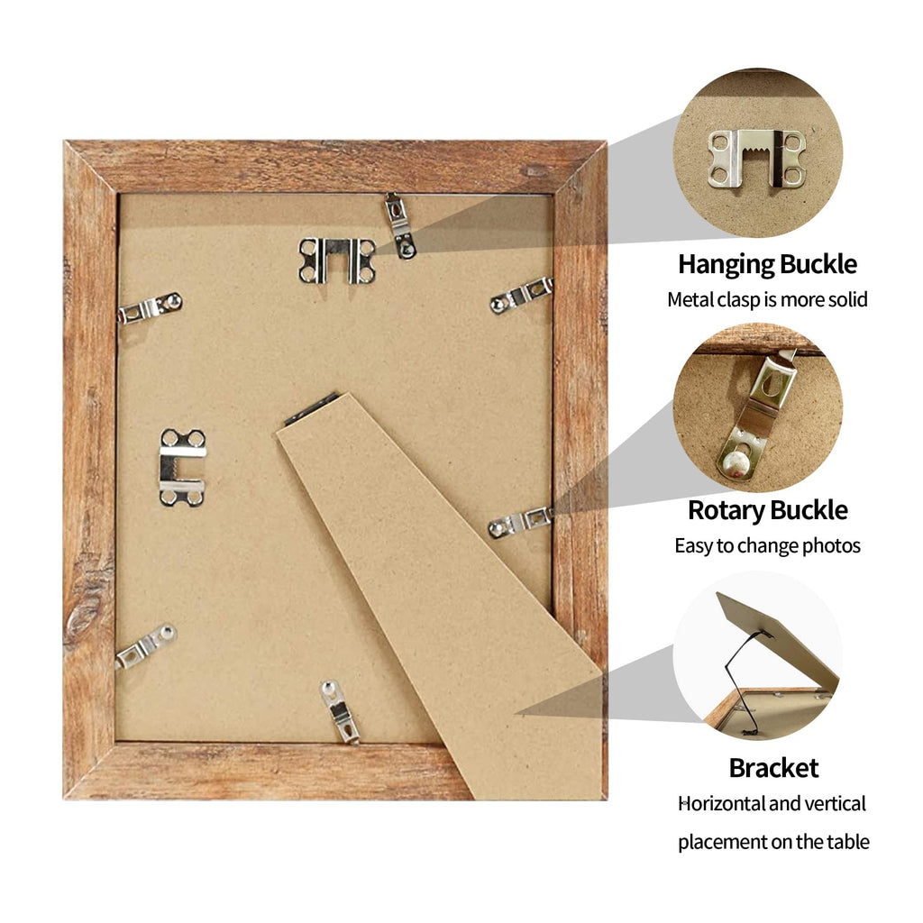 8x10 Picture Frame Set of 4, High Definition Real Glass Rustic Brown Frame, 8 x 10 Wood Photo Frames for Desktop