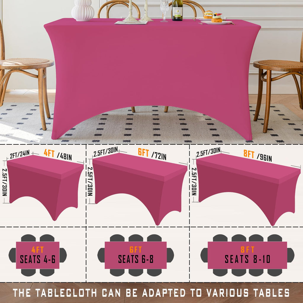Table Cloth Fuchsia 6FT Spandex Stretch Covers for Rectangle Tablecloth