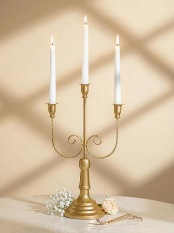 Candelabra Gold Candlestick Holders - 15.7" Tall 3 Arm Metal Taper Candle Holdereplace Mantel Christmas Decor, Set of 6