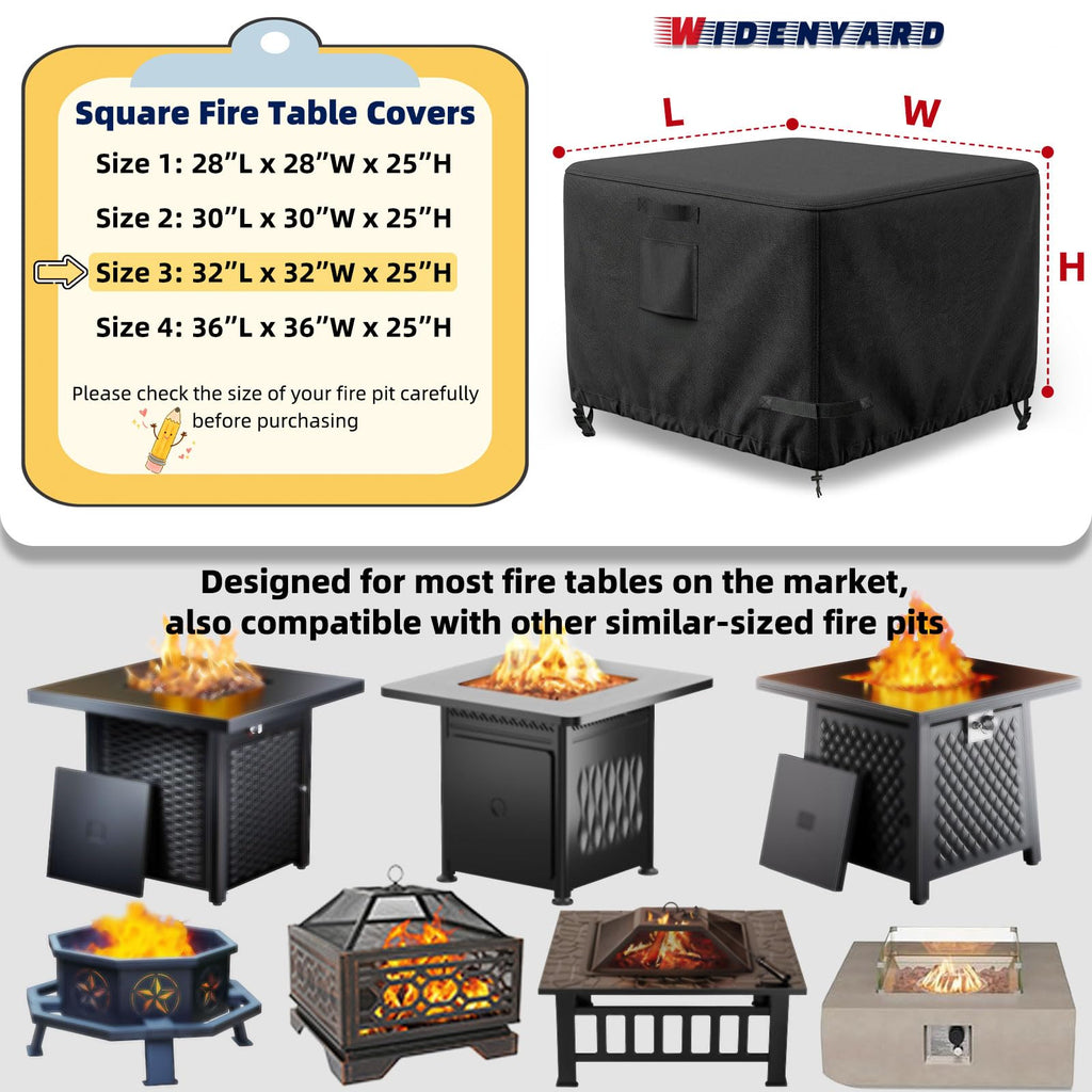 Square Fire Pit Table Cover 32x32x25 inch, Heavy Duty, Waterproof