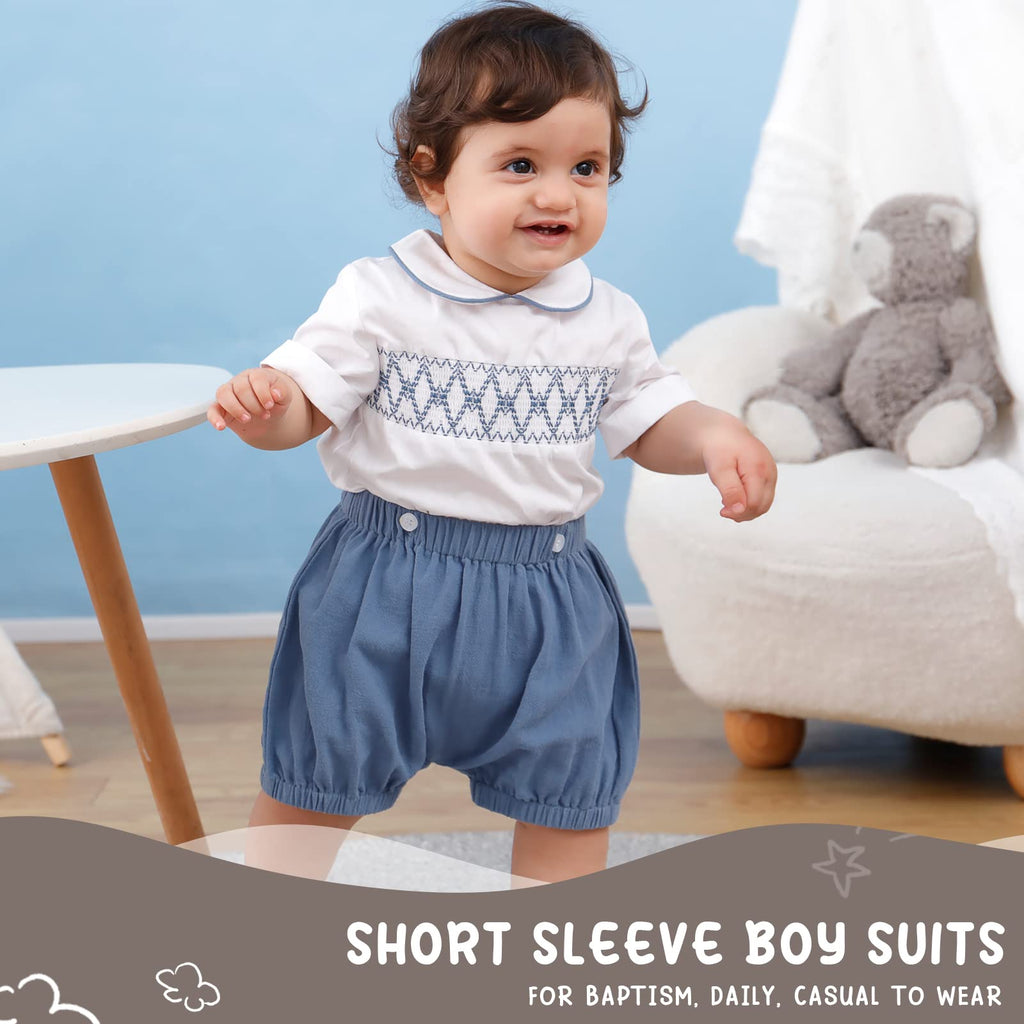Baby Boy Smocked Outfit 2pc Back Button Baptism