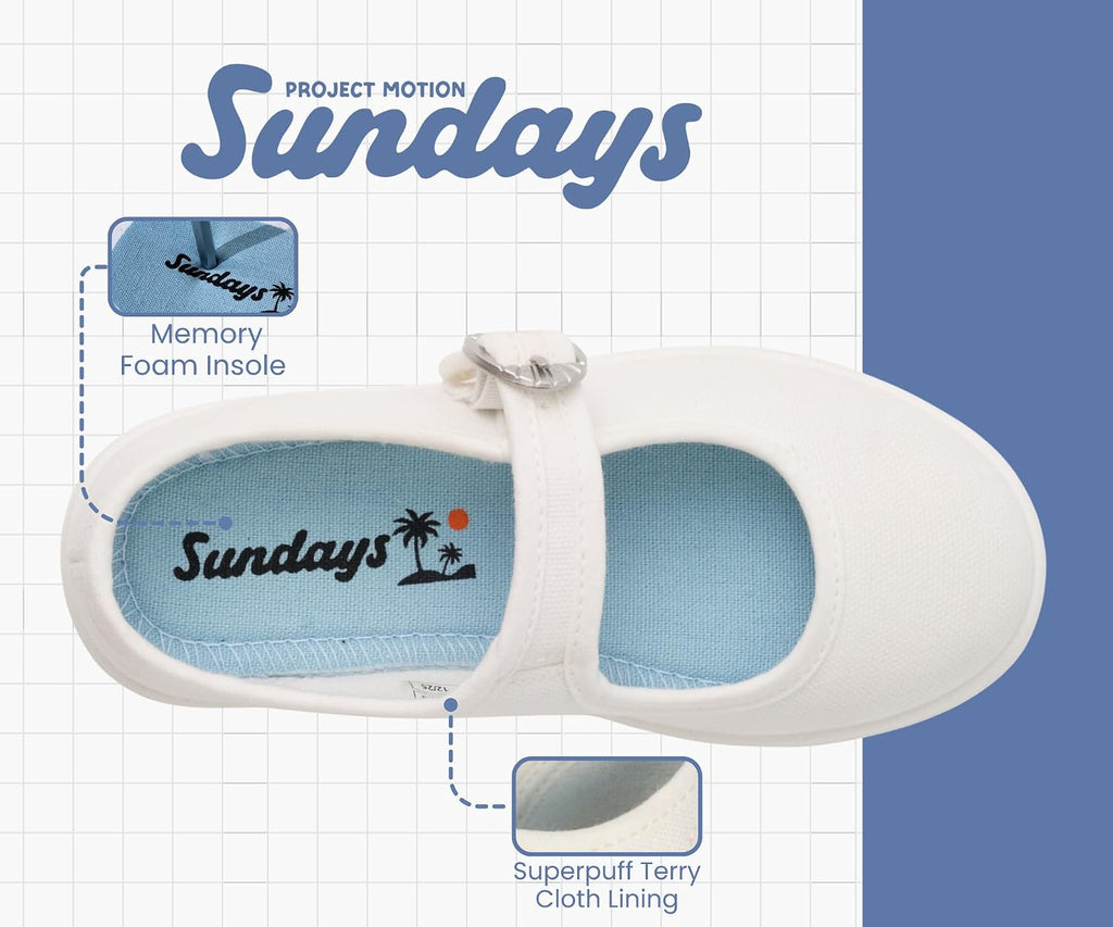 Sundays Canvas Girls Shoes - Lightweight Mary Jane Flats Kids Sneakers