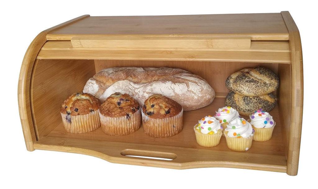 Large bread basket wooden box storage boxes kitchen counter organizer, roll top breadbox. bread boxes countertop.