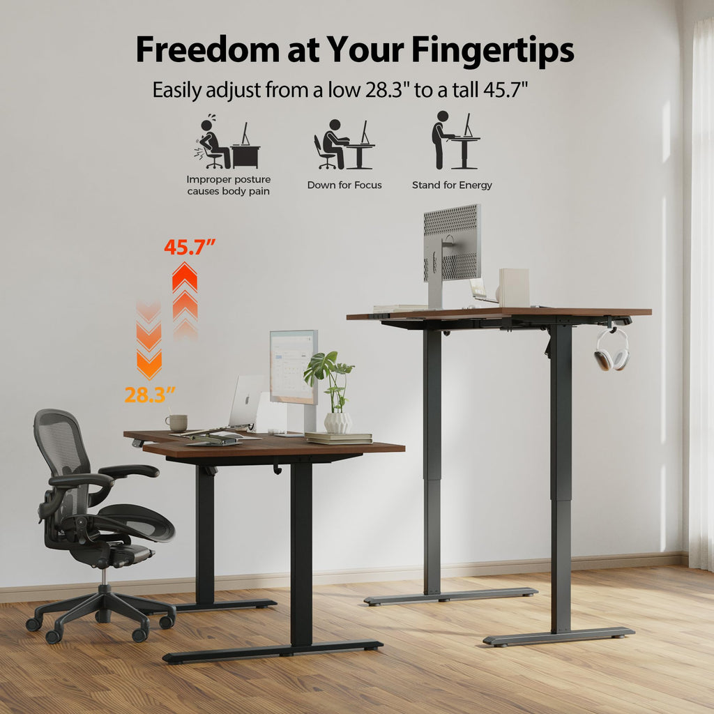 55 x 32 Inch Corner L Shaped Electric Standing Desk, Dark Walnut