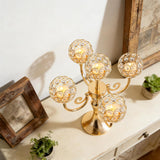 5 Arm Metal Crystal Candelabra Centerpiece - 13.4 Inch Elegant Candle Holder with Crystal Beadsable Decoration (4, Gold)