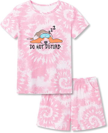Girls' Tie Dye Pajamas, 100% Cotton Sleepover Theme