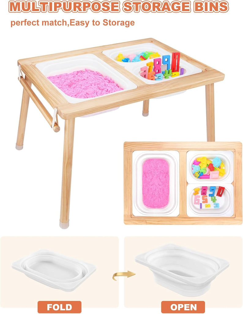 Kids Sensory Table,Sensory Activity Table with Paper Roll Stick & Double-Side Board,Toddler Play Sand Table with 3