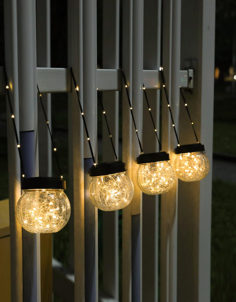 Lantern Solar Lights Outdoor Waterproof 2-Pack, Solar Powered Hanging Lights Cracked Glass Hanging Globes for