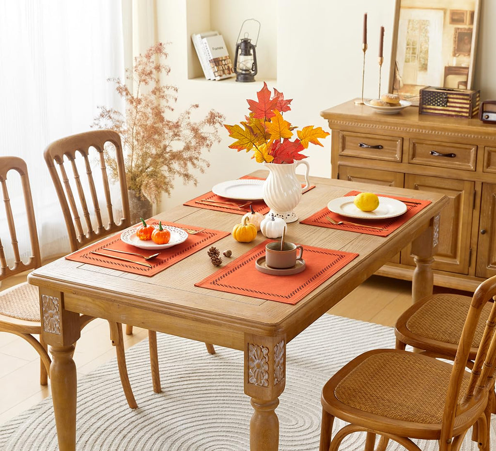 Orange Burlap Place Mats, Fall Placemats Set of 4, 12 x 18 Inch