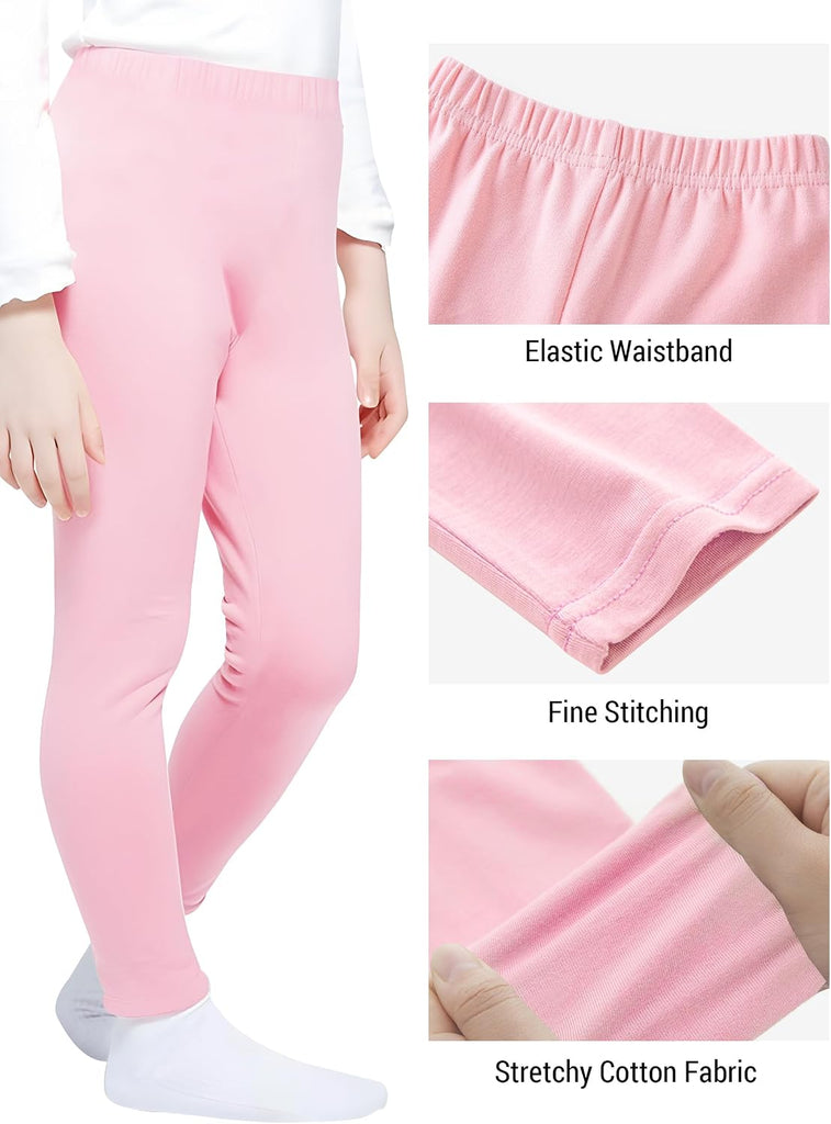 Girls Leggings 4 Pack Cotton Blend Stretch Full Length Pants