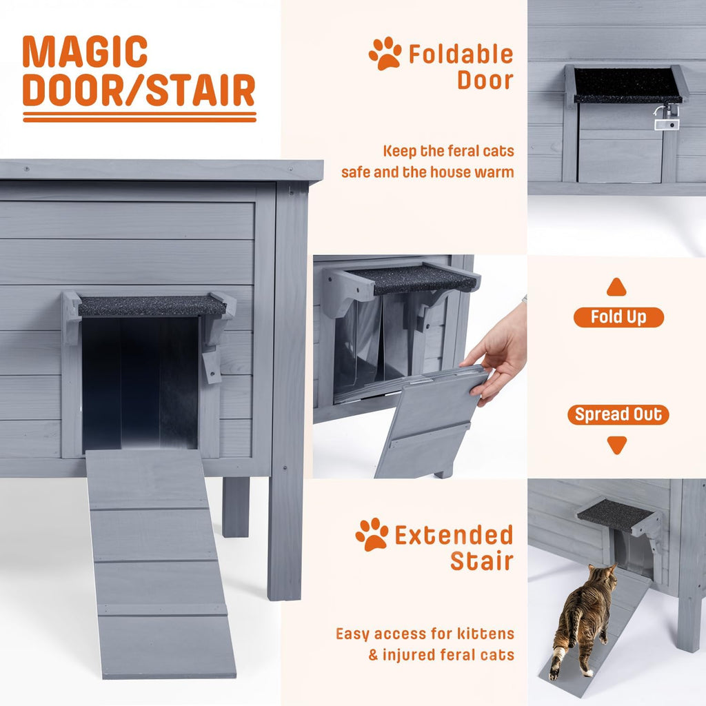 Large Dual Insulated Outdoor Cat House Weatherproof, Grey