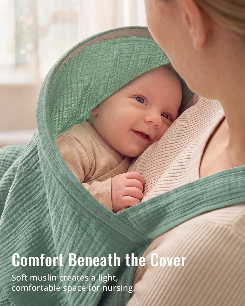 Muslin Nursing Cover for Breastfeeding, Breathable Breastfeeding Cover up with Arch Neckline for Women, Nursing Apron