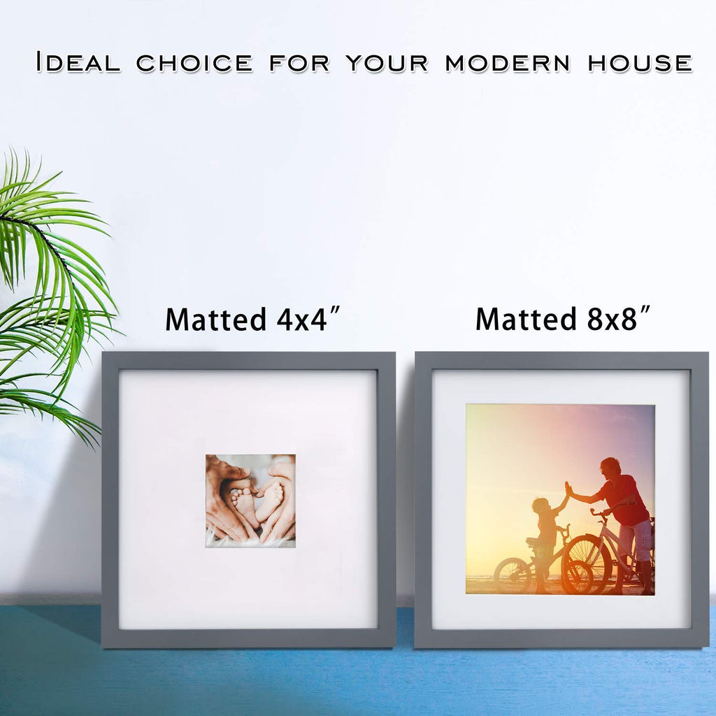 11x11 Picture Frame Display Pictures 4x4 or 8x8 with Mat or 11x11 Without Mat Made of Solid Wood with Plexiglass for