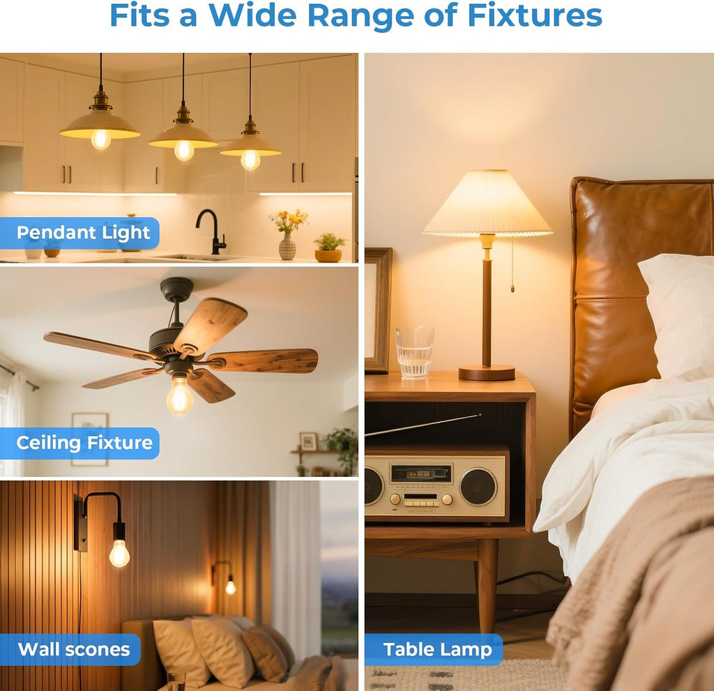 A19 E26 LED Light Bulbs 60 Watt Equivalent, 2700K Edison Bulbs