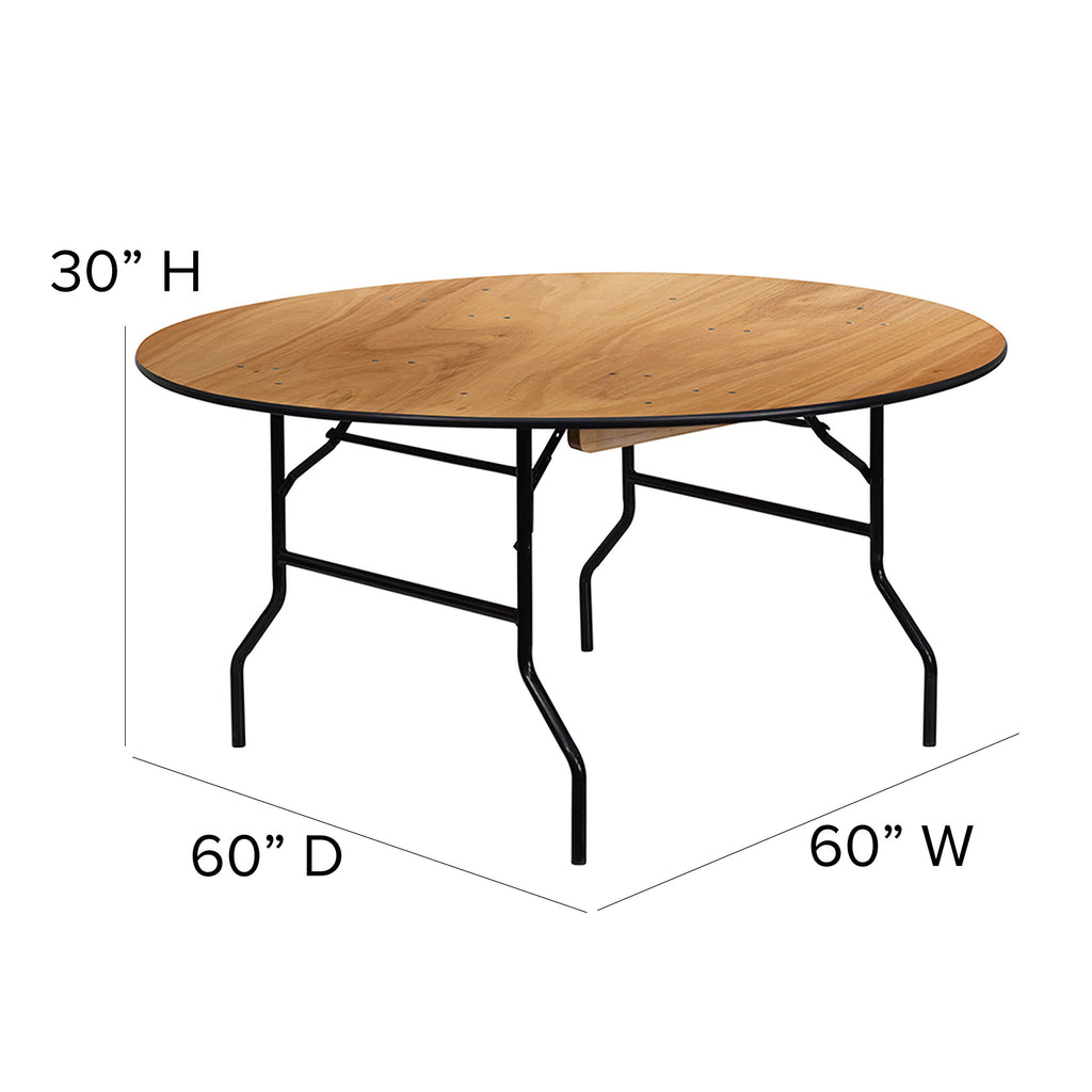 5 ft Wood Folding Clear Coat Round Banquet Table, Clear