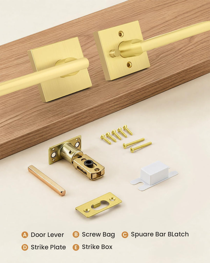 Gold Door Handles Interior, Zinc Alloy Privacy Door Handles, 3 Pack