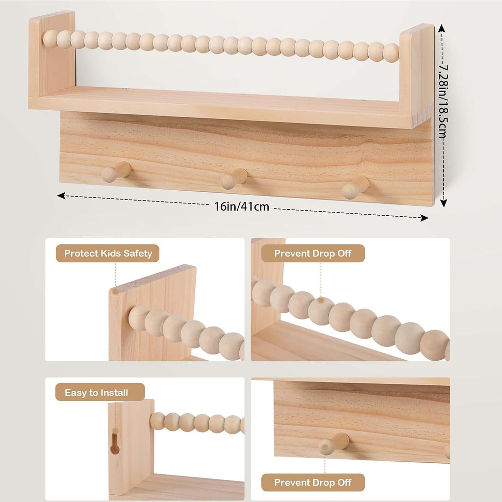 Wall Bookshelves,Set of 4 Natural Wood Floating Bookshelf,Nursery Shelves,Floating Book Shelves for Wall(Burlywood)
