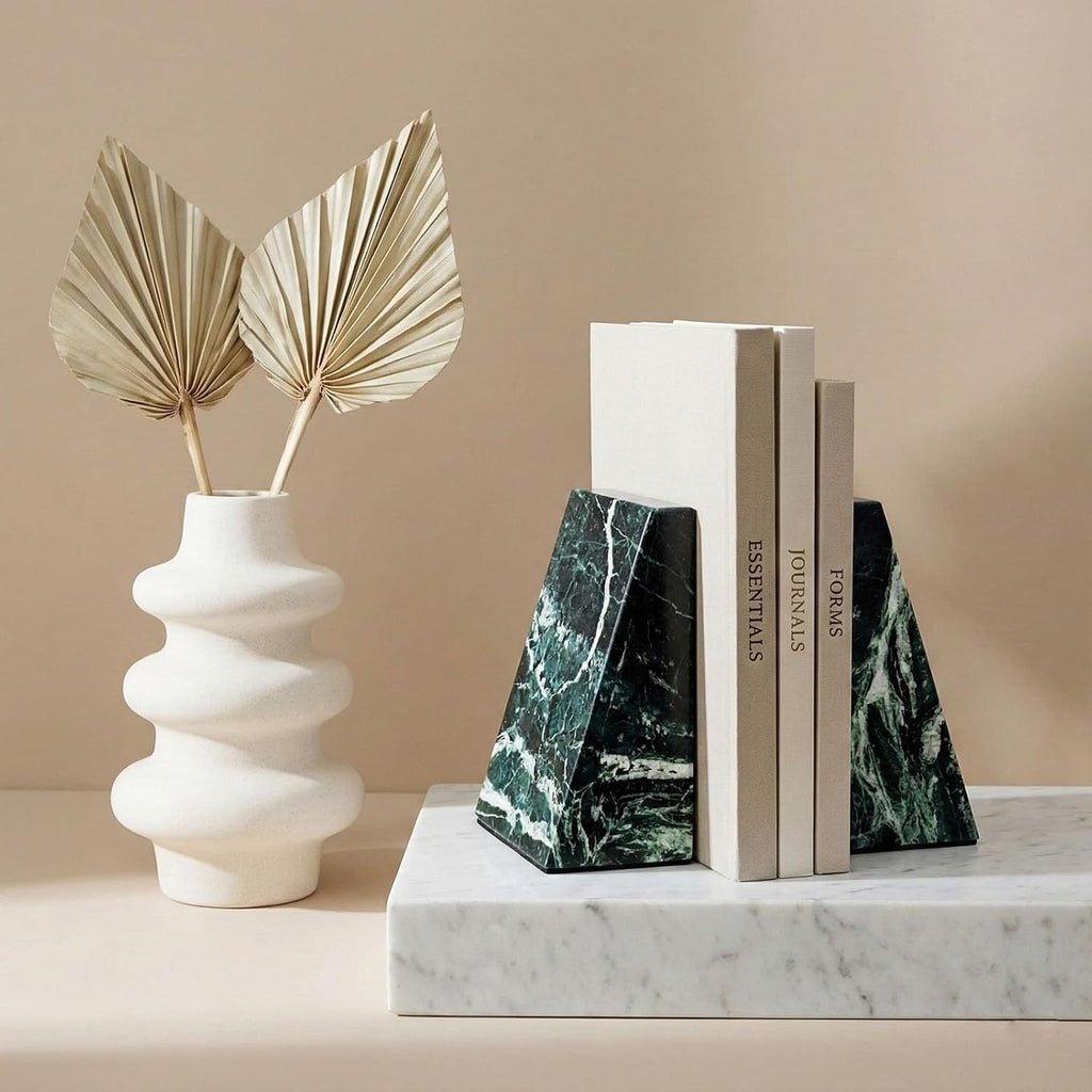 Natural Marble Bookends for Shelves,Office bookends for Heavy Books. Unique Brown Book Ends, Set of 2,Heavy Duty