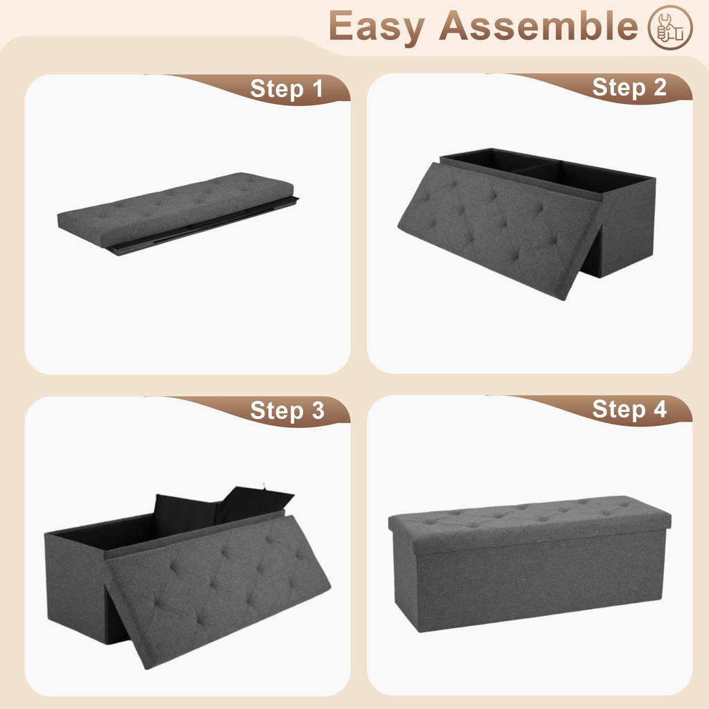 43 Inches Ottoman with Storage, Folding Storage Ottoman Bench Set, Storage Chest, Support, Grey