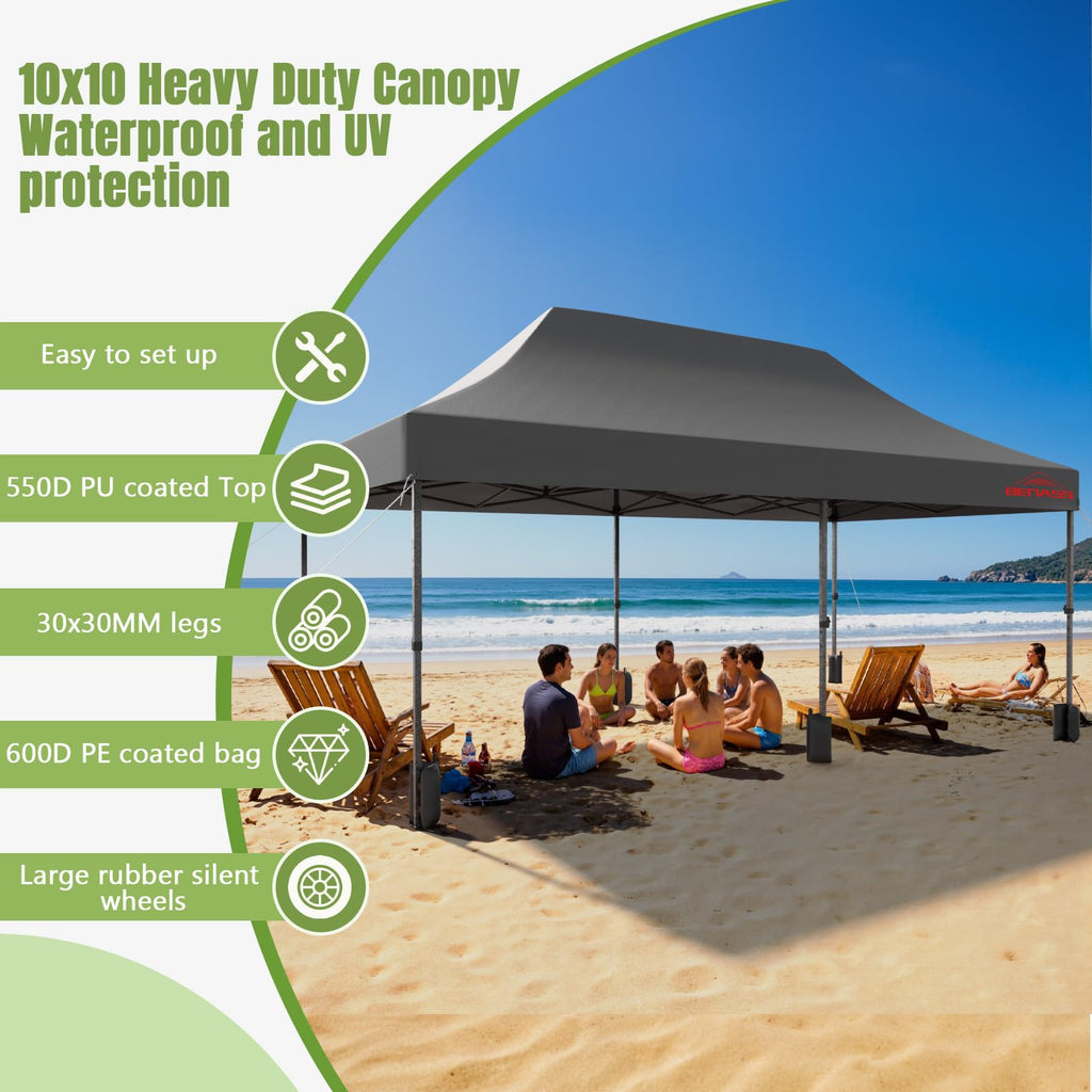 10x20 Heavy Duty Commercial Pop Up Canopy with Sidewalls, Grey