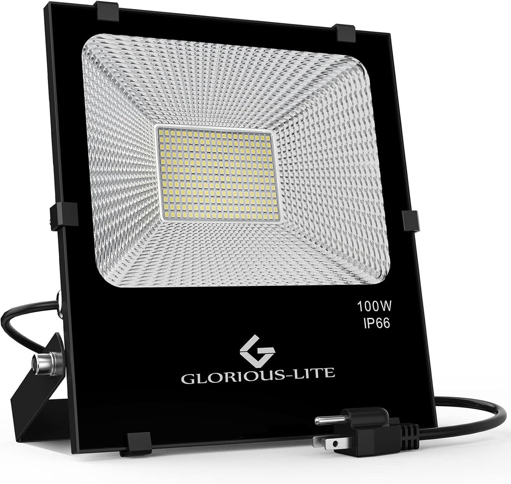 100W Flood Lights Outdoor LED Floodlight Plug in for Outside | 8000 Lumen, IP66 Waterproof, 6500K Bright Work Lights