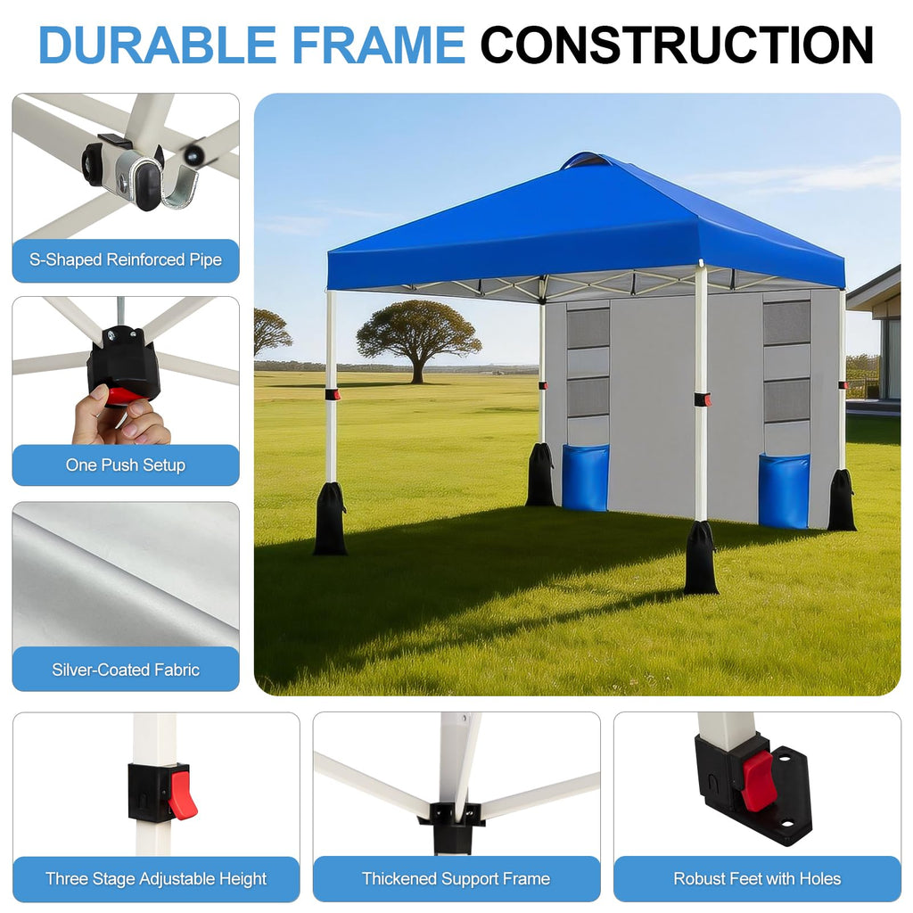 10x10 Pop Up Canopy Tent, 1-Button Push Setup Canopy Tent with 1 Sidewall, Adjustable Height Instant Portable