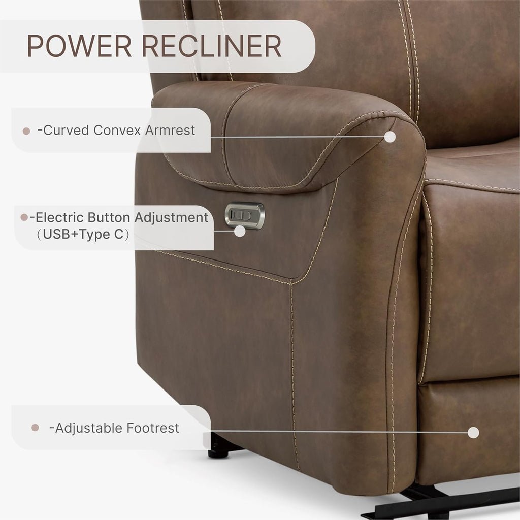 Leather Recliner Chair for Adults Wall Hugger RV Recliner with USB Charging Ports Electric Power Reclining Sofa for