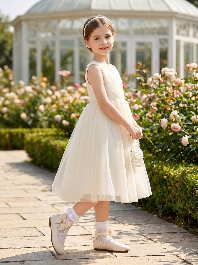 Girls Dress Shoes Ballet Flats Flower Girl Ankle Strap Bow Shoes