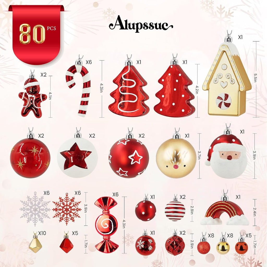 80pcs Christmas Balls Ornaments Set, Red, White and Gold