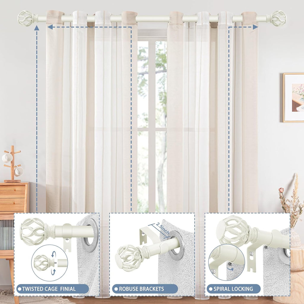 White Decorative Farmhouse Curtain Rod: Heavy Duty Single Window Curtain Rod for Bedroom Living Room