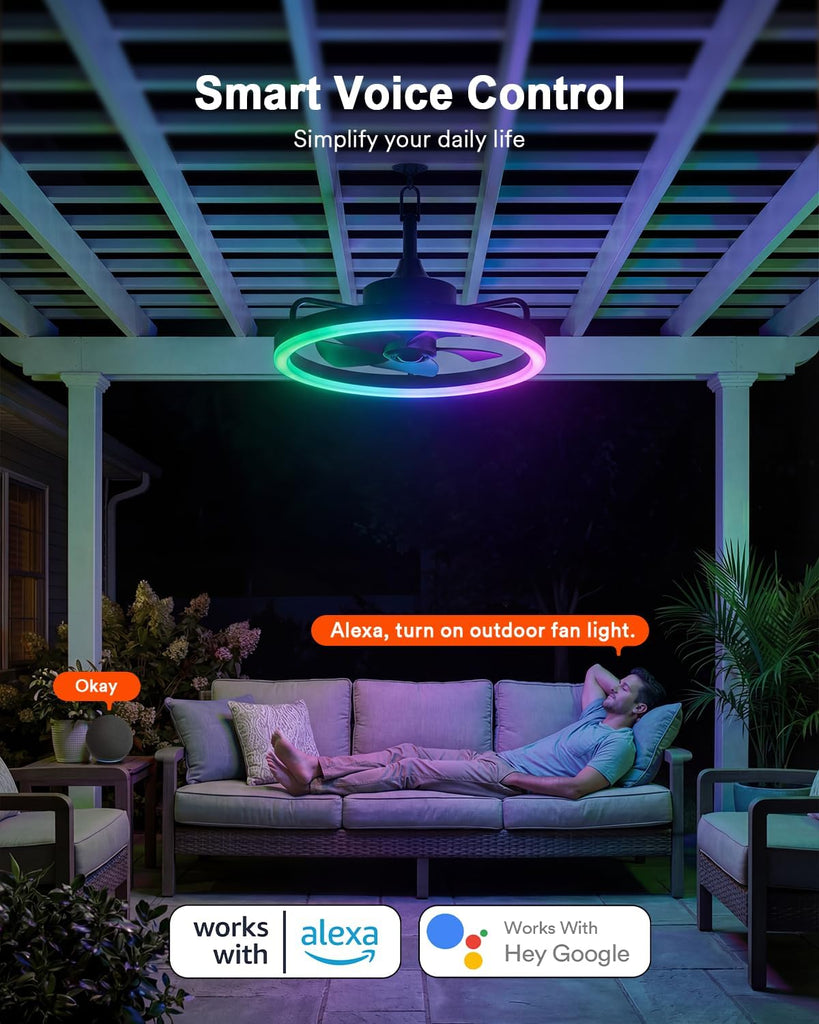 Smart Outdoor Ceiling Fans with RGBAI Lights , Wi-Fi Bluetooth Connect, Work with Alexa Google