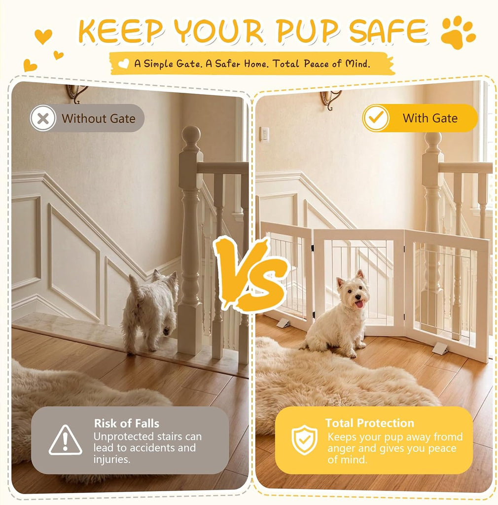 Dog Gate Indoor, Freestanding Dog Fence, 59x24-Inch Wooden Pet Gate for Dogs, 3-Panel Puppy Gates for Doorways