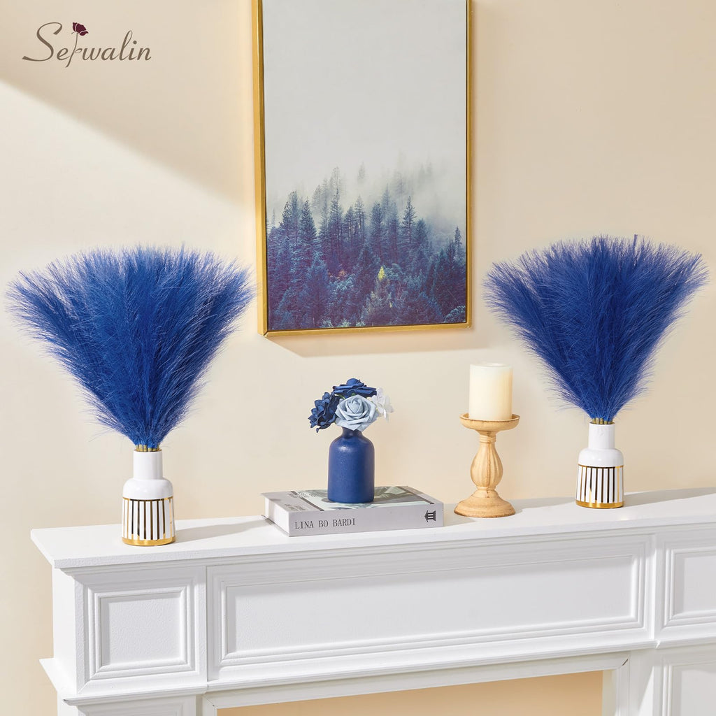 6PCS 17.7 Inch Royal Blue Artificial Pampas Grass Decor