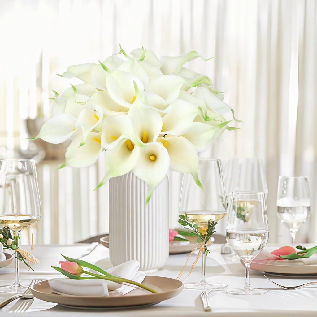 24 Pcs White Calla Lily Artificial Flowers Wedding Bouquets