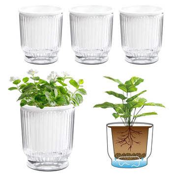 Self Watering Pots for Indoor Plants 4.5 Inch 4 Pack Planter Clear