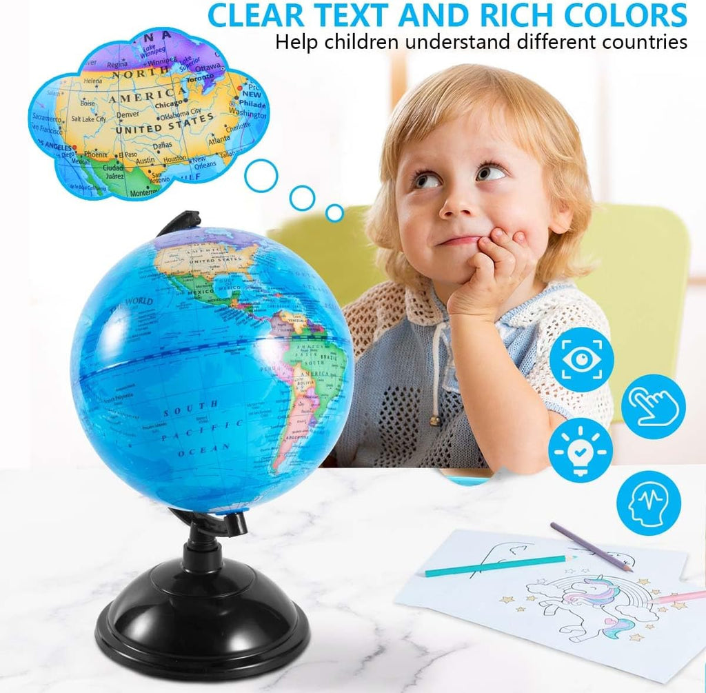 8 Inch World Globe with Stand Rotating Earth Spinning Globe for Kids Geography Classroom Education or Decorations