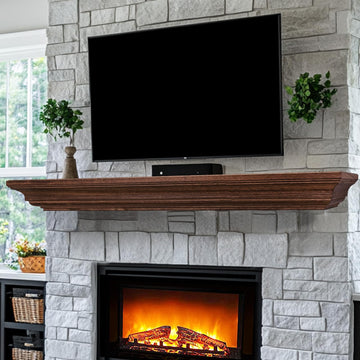 Rustic Fireplace Mantel 84", Solid Wood Floating Shelf, Brown