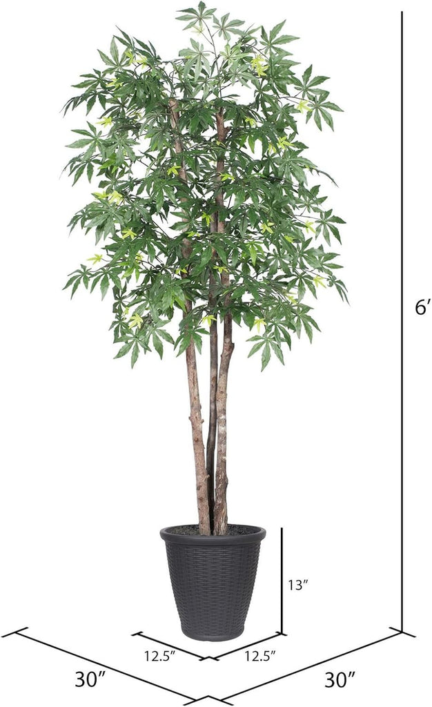 6' Artificial Japanese Maple Deluxe Tree, Gray Round Plastic Container.