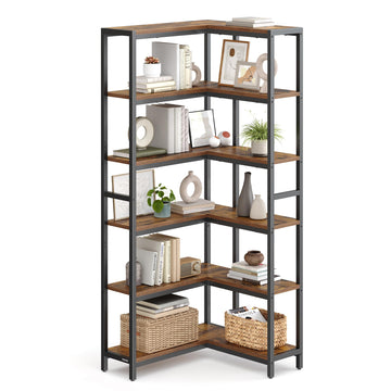 6 Tier Bookshelf, Convertible Corner Shelf, 40.2 x 9.4 x 69 Inches