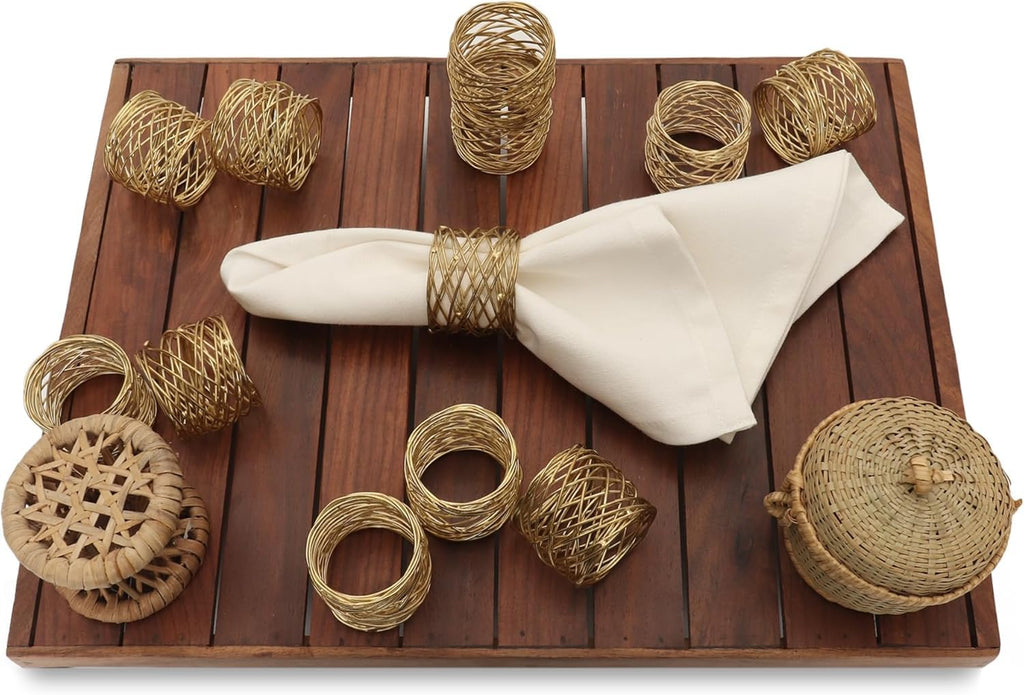 Napkin Rings for Dining Table, Classic Farmhouse Style, Holiday Table Decor, Set of Dining Accessories (Gold, 12) - Set of 12