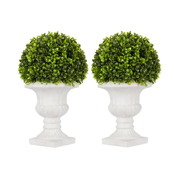 2 Pack Artificial Boxwood Topiary Plants with Vase, Artificial Boxwood Table Stems, 13" Topiary Weddings Centerpiece